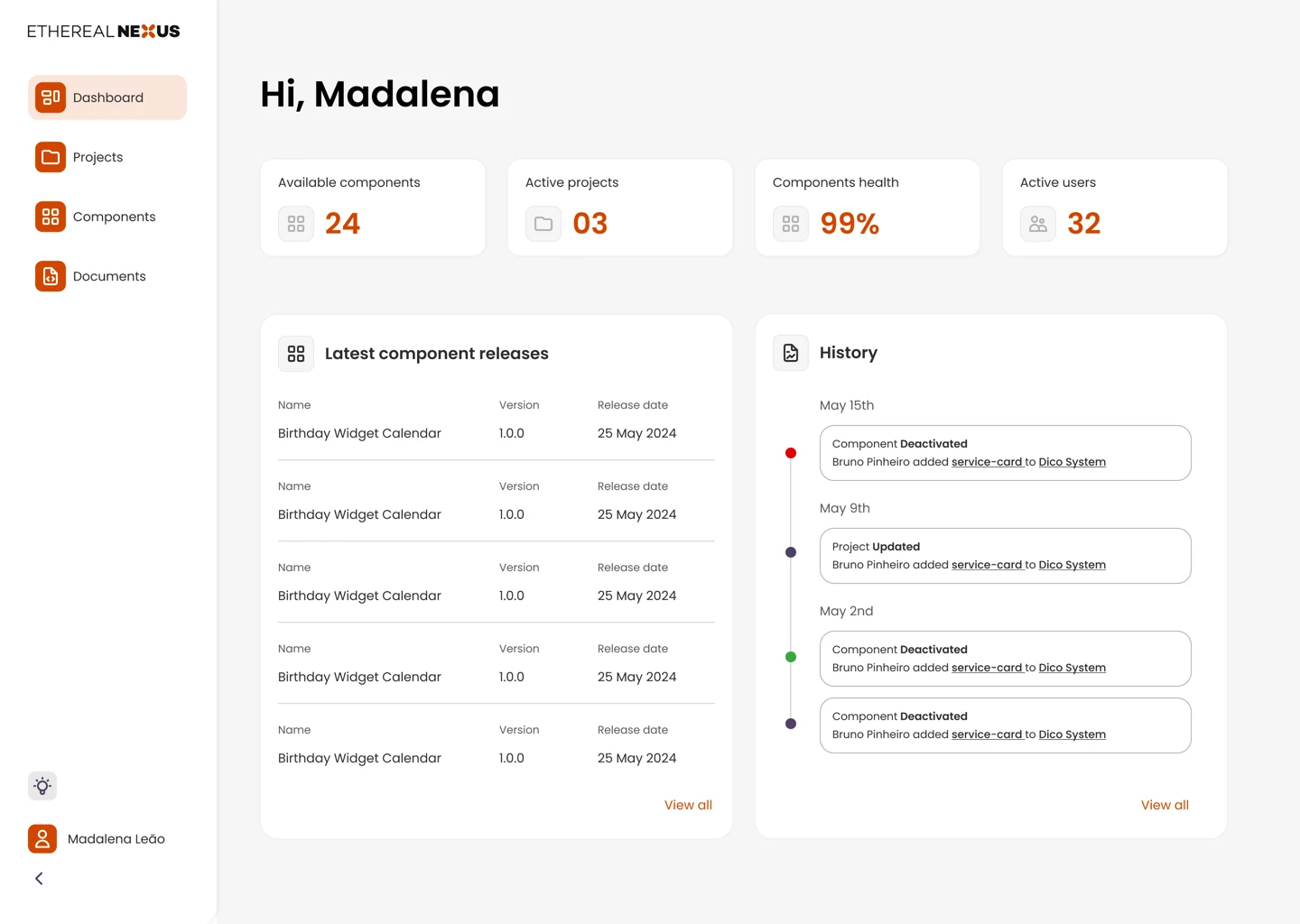 Ethereal Nexus dashboard